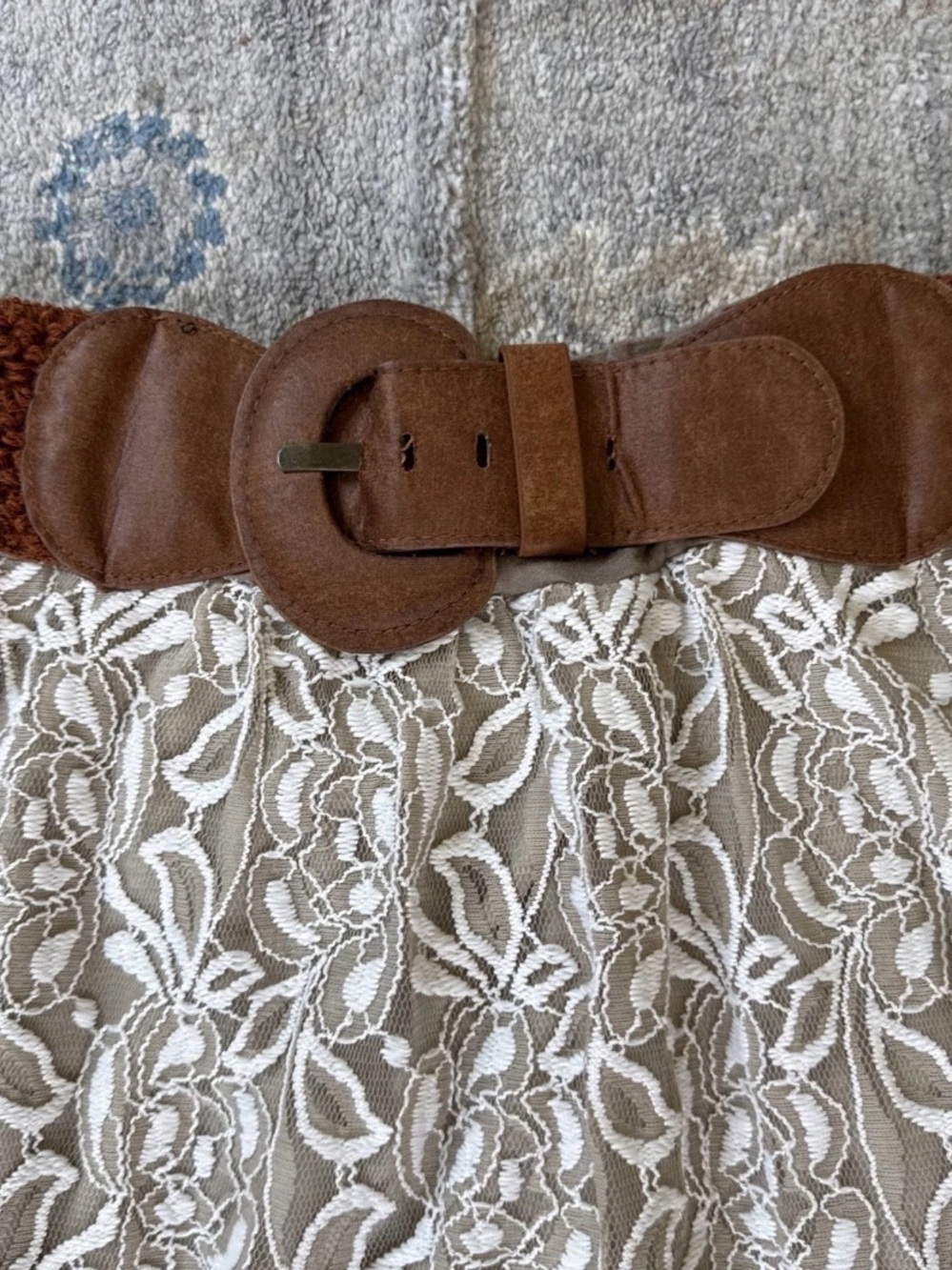 Rue-21 Lace High-Low Skirt Brown Belted Waist Medium - Picture 5 of 8
